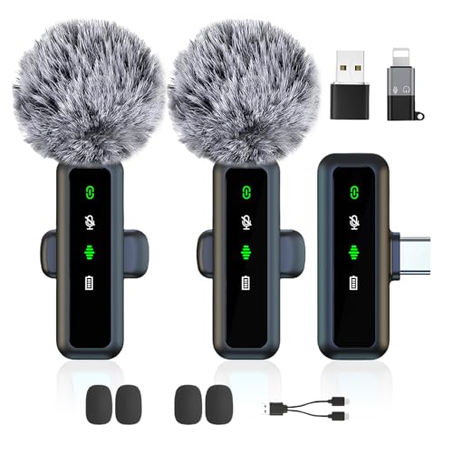 flintronic Microfono Wireless, Microfono Lavalier Wireless, per iPhone/Android/iPad, Mini Microfono Lavalier Wireless con Noise Cancelling, per TikTok, YouTube, Vlog, ASMR