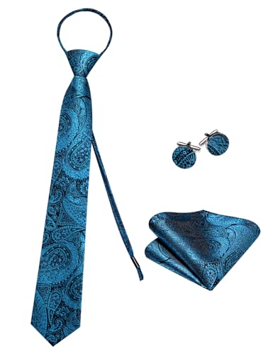Image of Hi-Tie Zipper Ties for Men Pre-tied Tie Set Lapel Pin Pocket Square and Cufflinks Formal Business Wedding Adjustable Necktie