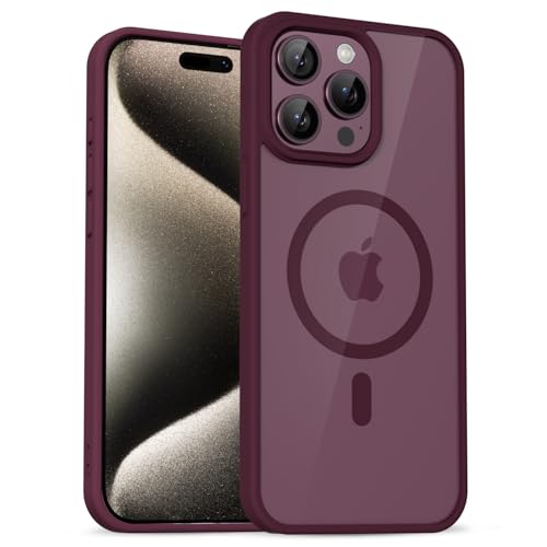 uvcoat for iPhone 15 Pro Max Case Clear Compatible with Magsafe Case Transparent, Ultra Slim Thin Magnetic Cases Soft Silicone & Hard Plastic Clear Back, Cute Mag Safe Phone Cover, Burgundy Maroon