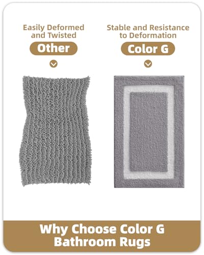 Image of Color&Geometry Gray Bathroom Rugs 36x24, Extra Soft Absorbent Microfiber Bath Rugs, Non-Slip Bathroom mat, Washable Plush Bath Mats for Bathroom, Shower, Bathtub, Laundry, Light Grey White