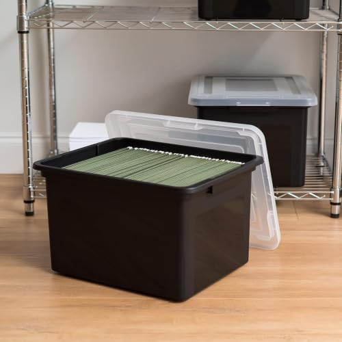Image of IRIS USA 4-Pack 35 Qt. Letter /Legal File Box with Latching Lid, Black | Organize lesson plans, classroom files and teaching materials with secure storage for teachers, schools and educators
