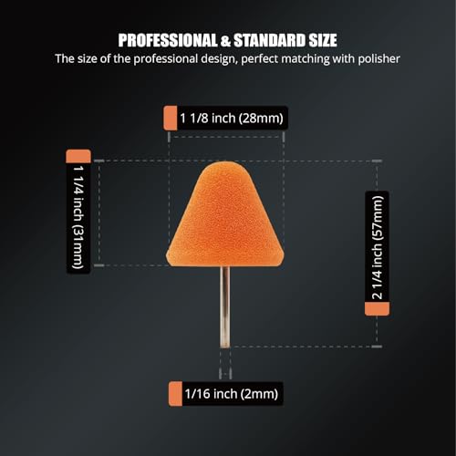 Image of SPTA Orange Cone Heavy Cut Pad with 1 /8 inch Shank, 5Pcs Orange Flexible Shaft Cone Polishing Pad Set,Mini Car Detailing Pads for Small Area for Flexible Shaft & Drill Attachment -PT189-5
