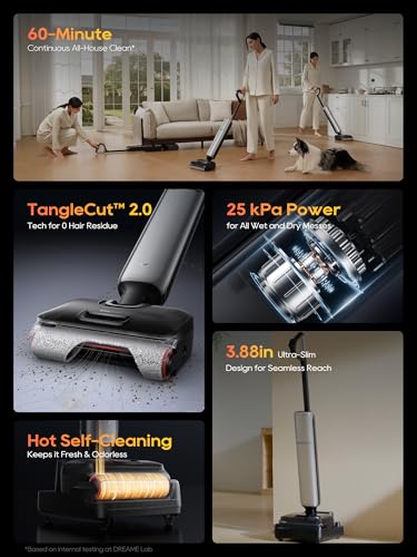 Image of DREAME Aero Pro Wet Dry Vacuum Mop, Ultra-Slim with Hot Self-Cleaning /Self-Drying, 0 Hair Tangle Great for Pet Owner, Powerful Wet Dry Vacuum with 60min Runtime, Pick-up & Mop at The Same Time
