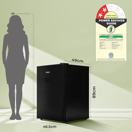Image of Haier 100 L 2 Star Direct Cool Single Door Mini Bar Refrigerator with Chiller Freezer Box, LED Light for Clear View, Lock & Key and Easy Clean Back (HRD-1252KSA, Black Steel, 2026 Model)