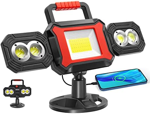 SYLSTAR Rechargeable Work Light, 25W 2700LM COB LED Magnetic Work Light with USB Power Bank Function, Rotatable Portable Waterproof Flood Light for Construction Site, Garage, Workshop, Car Repairing
