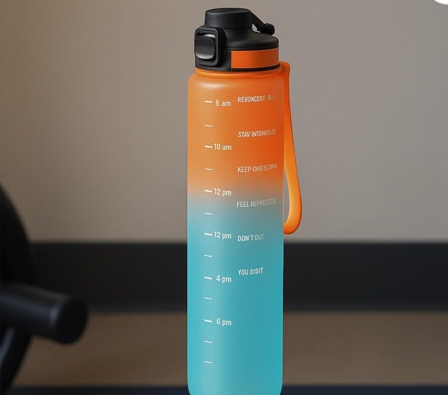 Motivational Water Bottle with Time Marker, 32oz, Orange-Blue Gradient, BPA-Free, Leakproof Flip Top w/straw