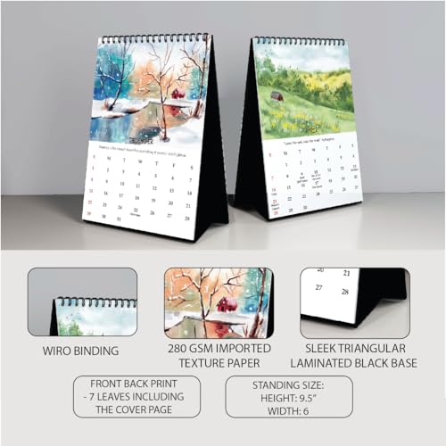 anujarusiya 2025-2026 Wilderness Desk Calendar from November 25 to December 26 | 14 months | Watercolor nature illustrations printed on Imported paper | Standing size 6"X 9.5"