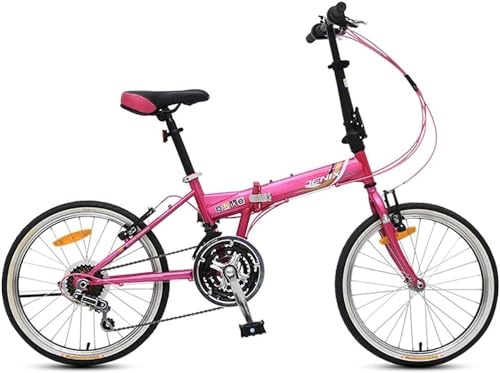 Klapprad, Klapprad aus Karbonstahl, kleines Faltrad Unisex mit variabler Geschwindigkeit mit 7 Gängen, Klapprad Stadtfahrrad mit variabler Geschwindigkeit (Color : Pink, Size : 50,8 cm)
