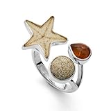 Ring DUR Schmuck: Ring Strandrausch, mit Strandsand, Seestern und Bernstein, R4617 RingSize 60 (19.1)