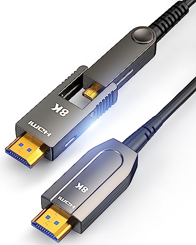 Image of Highwings 8K Fiber Optic HDMI 2.1 Cable Long with Dual Micro HDMI and Standard HDMI Connectors, Detachable High Speed 48Gbps Ultra HD Supports 8K 4K Compatible for Camera, PC, TV, 75Feet /23M Black