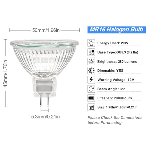 WeshLMPO GU5.3 Halogen Light Bulbs 2 Pin, Durable High Output MR16 Halogen Bulbs 20W 12V - Image 3