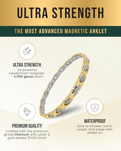 Image of MagnetRX Titanium Magnetic Bracelet - Ultra Strength Magnets Anklet for Women (Silver & Gold)