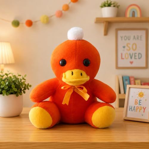 Image of Orange Chick Plush Toy, 20 cm, Soft Stuffed Animal with Bow