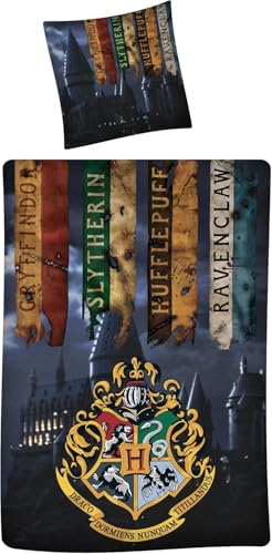 Juego de ropa de cama Harry Potter 100% algodón, Hogwarts, funda nórdica de 140 x 200 cm y funda de almohada de 65 x 65 cm