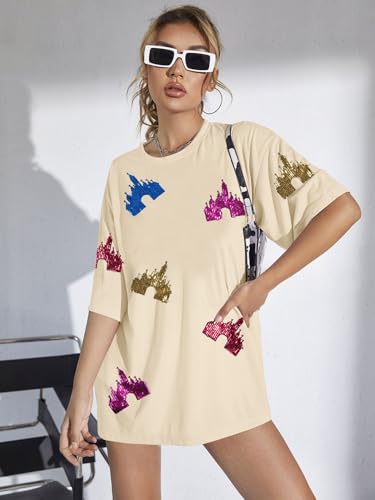 Magic Kingdom Shirts for Women Sequin Top Colorful Castle Graphic Tshirt Holiday Vacation Shirt Funny Cute Tee Tops2