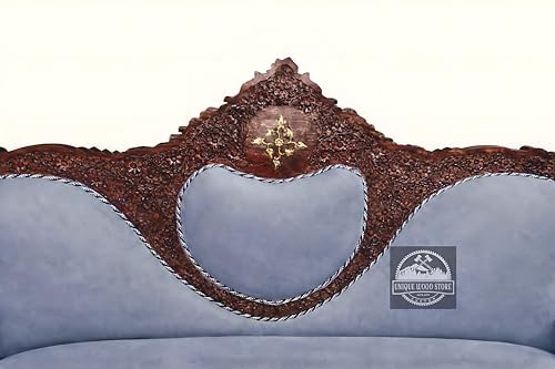 Image of Royal Carved Wooden Sofa Set | 3+1+1 Seater | Antique with Button Tufted Velvet Upholstery | Victorian Style Living Room Furniture Tufted Sofa Set Grey 3-Piece (Design 15)