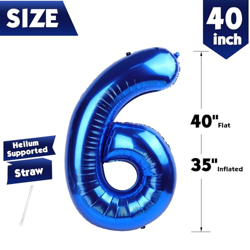 Image of 40 Inch Navy Blue Number 6 Balloon, 6th Blue Birthday Party Decorations