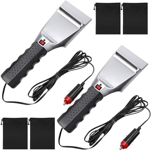Frienda Heated Snow Ice Scraper 12V Electric Auto Windshield Ice Scrapers Electric Window with 2 Pieces Rear View Mirror Covers Side Mirror Protective Covers for Most Cars Trucks SUV