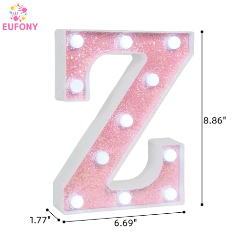 Image of Pink Glitter Marquee Light Up Letters, Battery Operated LED Letter Lights Signs for Pink Birthday Party Table Decorations, Wall Decor for Girls Bedroom, Initial Letter Z with Cool White Lights