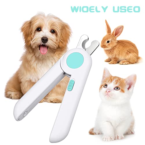 vsshe Nagelknipser mit Led-Licht für Hunde Katzen, 2-in-1 Krallenschere und Hundenagelschleifer mit Nagelfeile und Spritzfest Schutzvorrichtung für Hunde Katzen Kaninchen und Weitere Haustiere -Blau