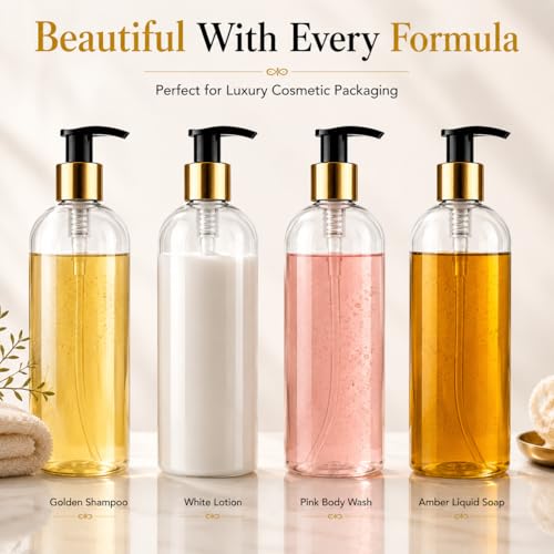 Image of Prakash Empty Plastic Pump Bottles Dispenser 500ml Portable Shampoo Lotion Hand Bottle (Transparent Golden Pump 500ML, Pack of 6)