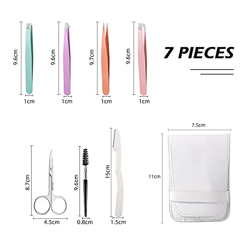 Pinzas de color para cejas, juego de 7 pinzas de precisión para cejas femeninas, con funda, utilizadas para eliminar el… - Imagen 3