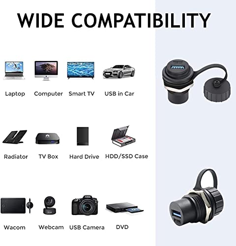 PENGLIN 2PCS Waterproof USB 3.0 Panel Mount Coupler, IP67 USB Pass Through Connector, Female to Female Bulkhead Extension Adapter - Image 4