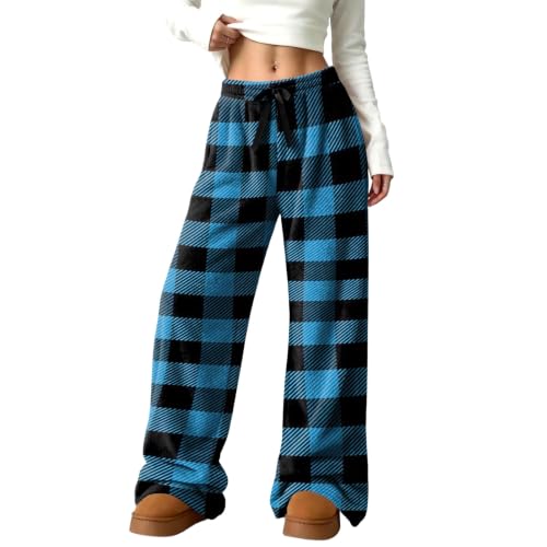 Wide Leg Pants Women Baggy Loose Checkered Flannel Relaxed Pajamas Bottom - image 6