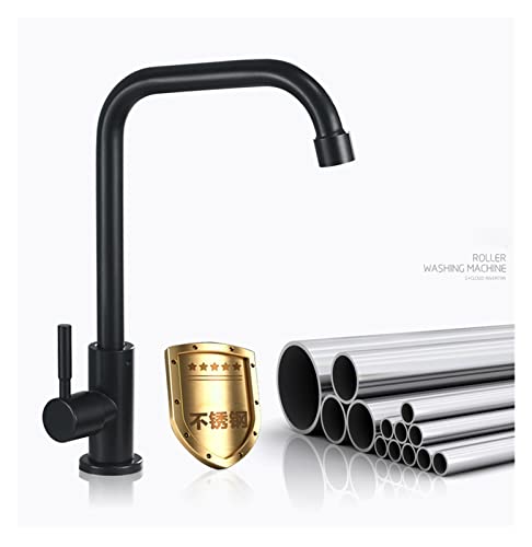 Robinet de cuisine noir mat rotatif en acier inoxydable 304 pour évier - 5