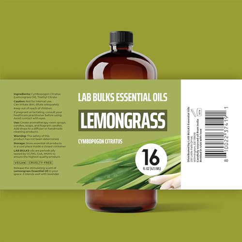 Lemongrass Essential Oil 16 oz (473 ml) for Diffusers, Home Care, Candles, Hair, Lemon Grass Spray