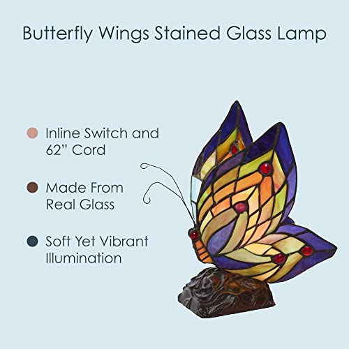 River Of Goods - Butterfly Wings - 9.5" H - Stained Glass Lamp - Unique Lamps - Tiffany Lamp Style #TOP4