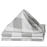 VCVCOO Wrinkle Resistant 17 by 17 Inches Square Plaid Fabric Napkins, Set of 4, Light Grey Checkered Cloth Napkin Perfect for Brunch, Catering Events, Thanksgiving, Christmas and Everyday Use