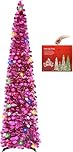 N&T NIETING Christmas Tree, 5ft Collapsible Pop Up Christmas Trees Fuchsia Tinsel Coastal Christmas Tree for Holiday Xmas Decorations, Home Display, Office Decor