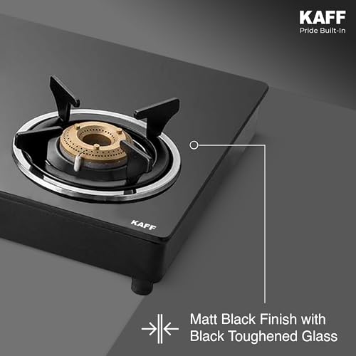 Image of KAFF CTC 77 3B Gas Stove /Cooktop 4 Burners with Auto Electric Ignition 77 CM, High Efficiency Brass Burners, Black Tempered Glass, Enamelled Pan Support (Black)