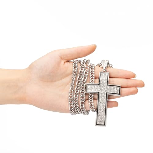 Hip Hop Jewelry Iced Out Bling Big Crystal Cross Pendant Silver Rapper Chain Religious Christian Necklace Fashion Accessories for Men/Women Gifts2