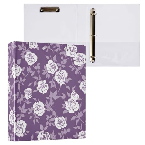 Image of Flower Leaves Purple 3 Ring Binder with 2 Interior Pockets 1.5 inch Binders 3 Ring Heavy Duty Fit 8.5 inch x 11 inch Letter Size for Office School, 2 Pack