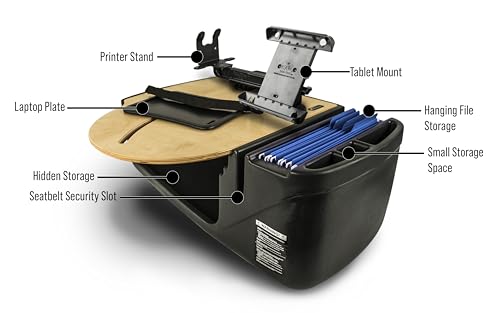 Image of AutoExec AE-RMCD-PS-TAB-11M Roadmaster Car Desk for Your Vehicle Workstation and Mobile Office, Natural with Printer Stand and Tablet Mount | Vehicle Workstation, Mobile Office, Printer Stand, Tablet Mount