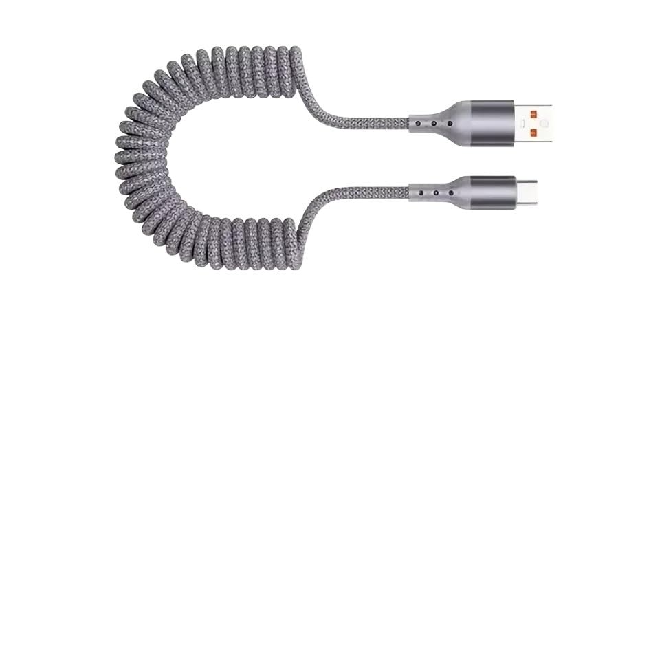100W and 60W USB A to TPE-c Spring Car Fast Cable for USB C Data Cord TPE-c Wire(Gray-C to C)