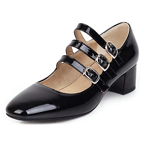 VOKLIN Women's Retro Mary Jane Pump Oxford Shoes Square Toe Buckle Strappy Block Low Heel Classic Dress Pumps