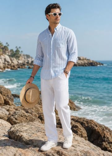 Image of Majestic Man Classic Slim Fit Vertical Striped Casual Cotton Shirt