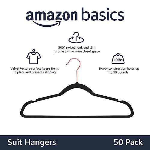Miniatura 2 de Amazon Basics Perchas de terciopelo para trajes, Paquete de 50, Negro/Dorado