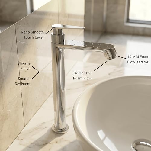 Image of GLOXY Premium Brass 30CM (12 INCH) High Neck Long Pillar Tap Chrome Finish with Stylish Nano Lever Combo Pack of 3 - Deck Mount Long Neck Faucet for Kitchen Sinks & Wash Basins - 10 Years Warranty