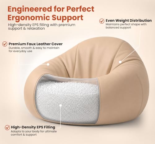 Image of Sattva Classic 2XL Bean Bag Chair with Beans Filled | Faux Leather Sofa Style Beanbags with Beans for Living Room | Pre-Filled Beans Bag with Beans for Adults | Large Bin Bags Sofa - Cream