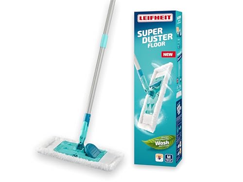 Leifheit SUPERDUSTER Floor, Balai mop Lavable avec Housse Anti-poussière intégrale pour sols durs et plinthes, Balai Plat en Microfibre pour Nettoyage à Sec, Laver au Lieu de Jeter