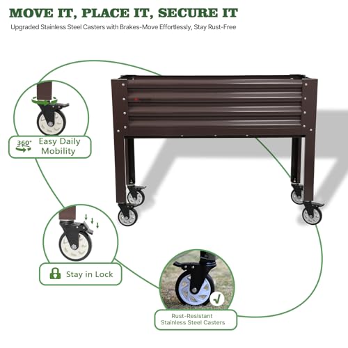Image of Anleolife Rolling Elevated Raised Garden Bed with Wheels, CafeBronze
