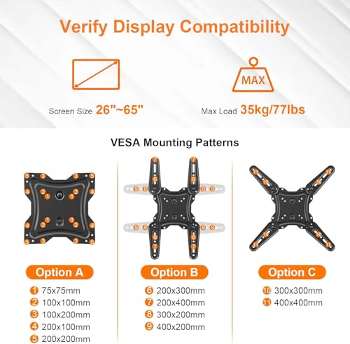 GRIFEMA GB1010 TV Wandhalterung, Schwenkbar Fernsehhalterung Wand für 26–65 Zoll Fernseher, Neigbare & Ausziehbare TV Halterung bis 35 kg, Max. VESA 400x400 mm, Robuste Wandhalterung Fernseher – Bild 5