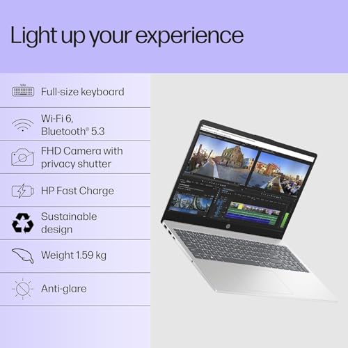 HP 15, 13th Gen Intel Core i3-1315U Laptop (8GB DDR4,512GB SSD) Anti-Glare, Micro-Edge,15.6''/39.6cm, FHD, Win11,M365 Basic(1yr),Office Home24, Silver,1.59kg, FHD Camera w/Privacy Shutter, fd0569TU