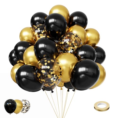 Image of Black and Gold Balloons 60Pcs 12in for Birthday Party Decorations | Gold and Black Latex Balloons for Wedding, Baby Shower, Graduation Party Decorations