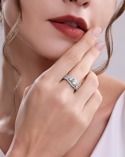 Moissanite Wedding Ring Set for Women, 1.8CT D Color VVS1 Clarity Round Brilliant Cut 3 Stone Moissanite Ring with Certificate Sterling Silver Jewelry for Engagement Bridal Travel2
