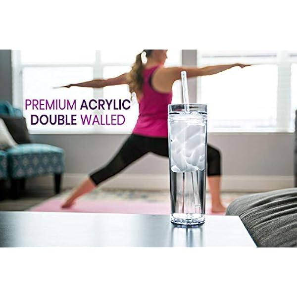 SkinNY TUMBLERS 24 klara akrylglas med lock och sugrör | 475 ml dubbla väggar klara plastbehållare gratis sugrörsrengöring och namnetiketter! Bulkåteranvändbara koppar med sugrör - isolerad tumlare (klar, 24)